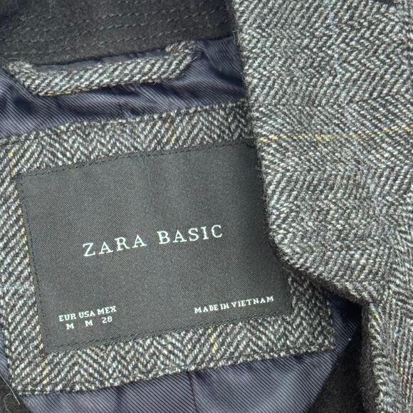 Zara Wool Blend Peplum Herringbone Military Blazer Jacket in Grey Size Medium - Picture 3 of 4
